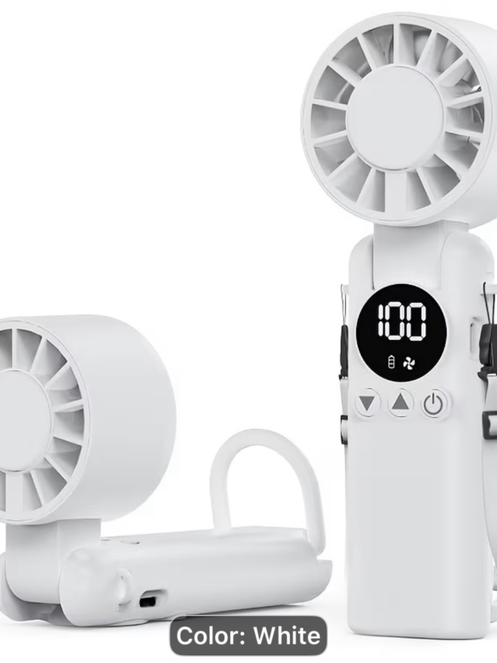 FAN White Portable Handheld Fan with LED Display. Front of Fan may vary.